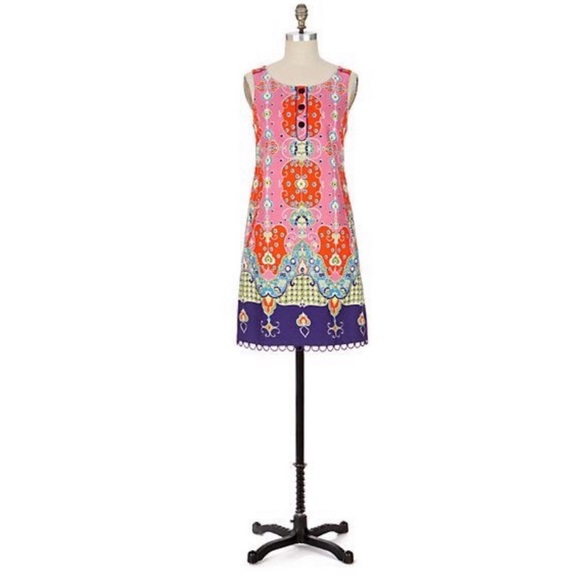 Anthro Maeve Funky Retro Mod Print Shift Dress w/Pockets - Picture 4 of 10